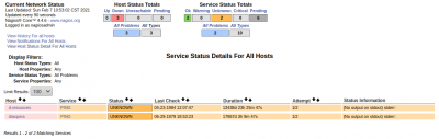Screenshot of the Current Status:Problems:Services display