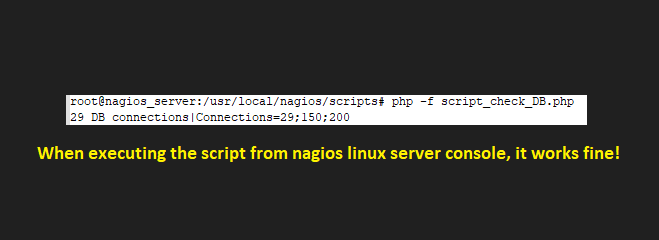 Script output from nagios server linux console. Working