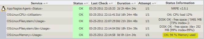 Nagios Monitoring Memory used