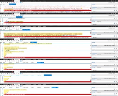 Various JS errors shown in IE Developer Tools